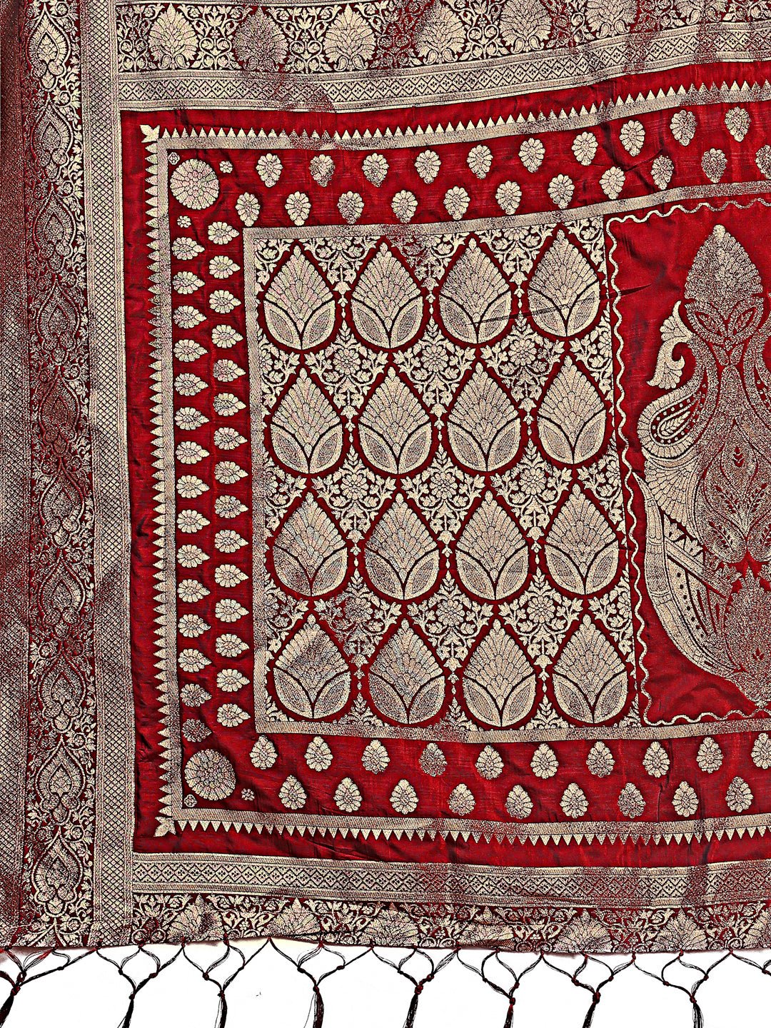 Maroon Banarasi Silk Saree with Silver Zari Detailing