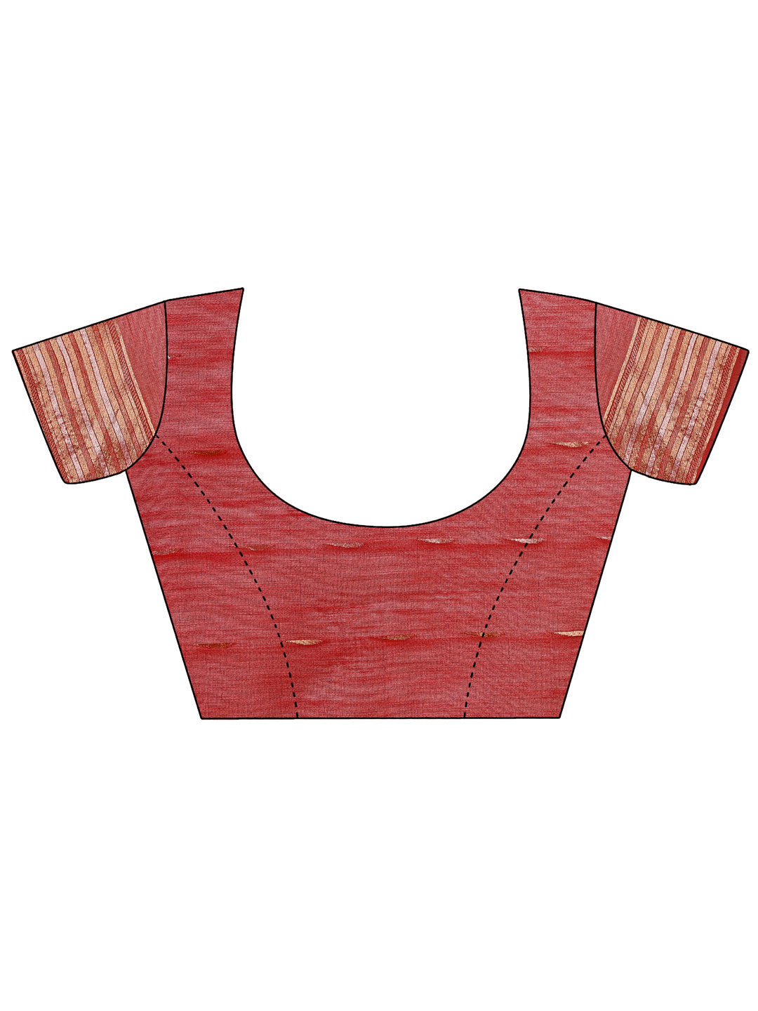 Red Linen Cotton Saree with Copper Zari Pallu and Brush Pattern