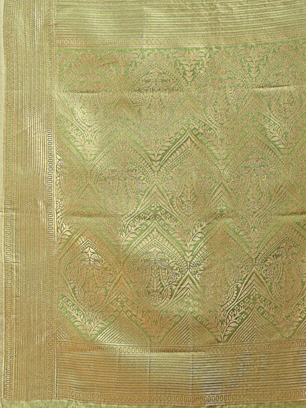 Light Green Banarasi Silk Saree with Zari Work and Tassels