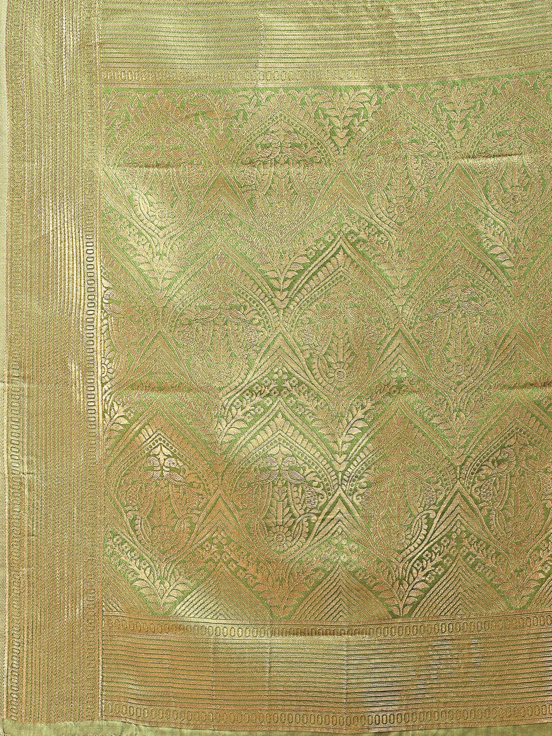 Light Green Banarasi Silk Saree with Zari Work and Tassels