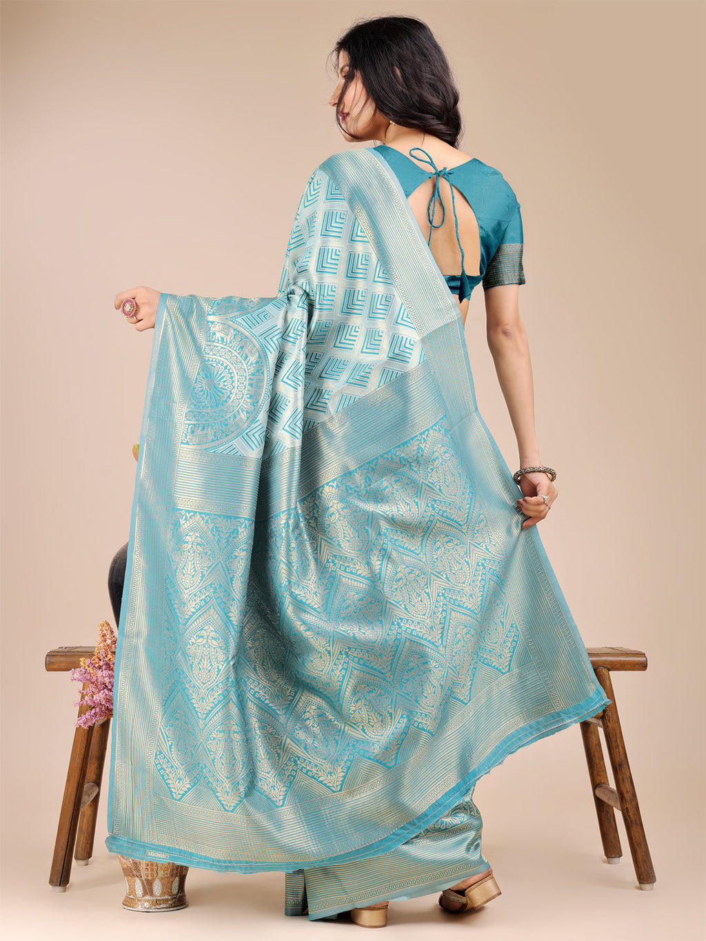 Sea Green Banarasi Silk Saree with Woven Zari and Tassels
