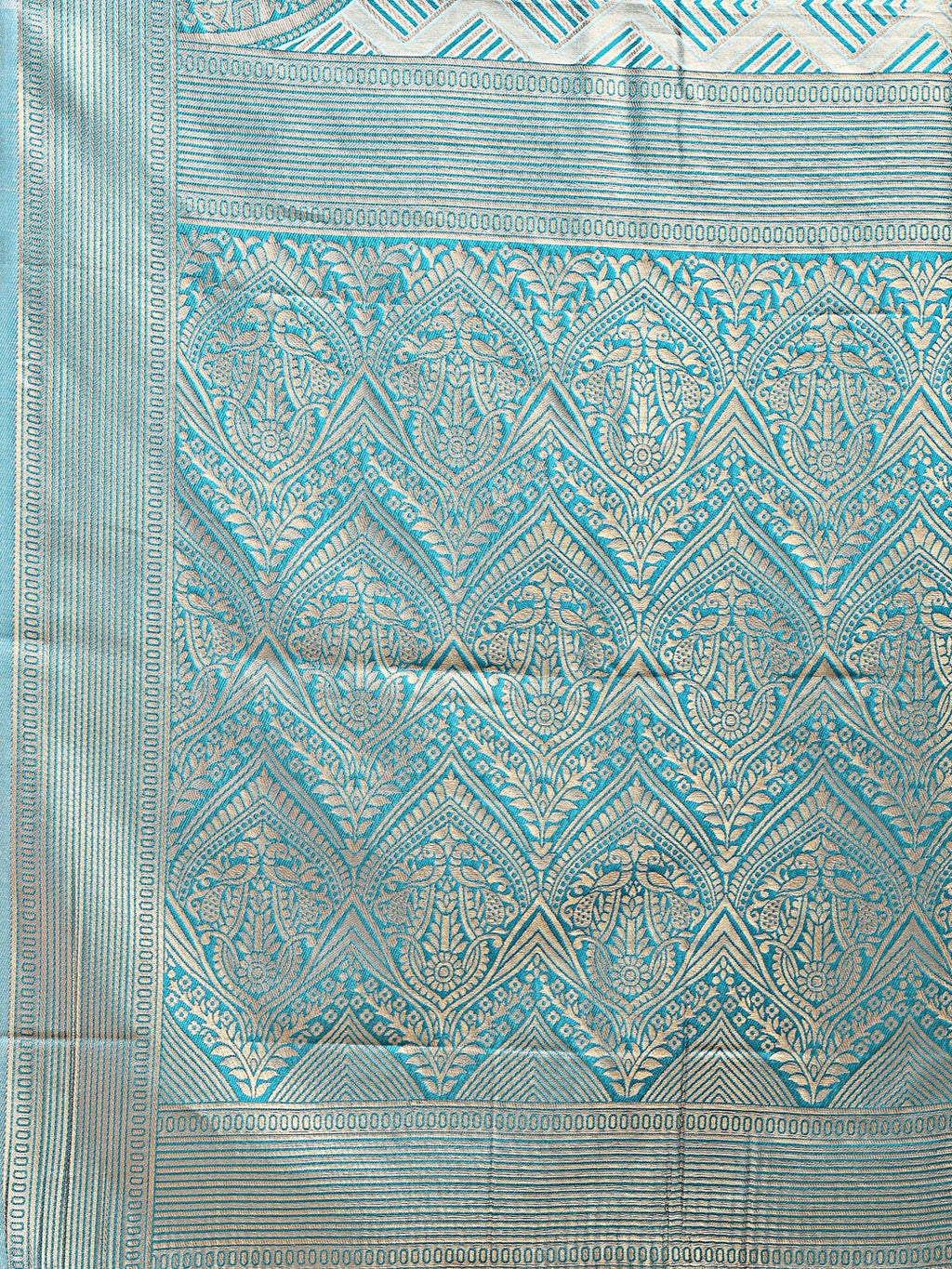 Sea Green Banarasi Silk Saree with Woven Zari and Tassels