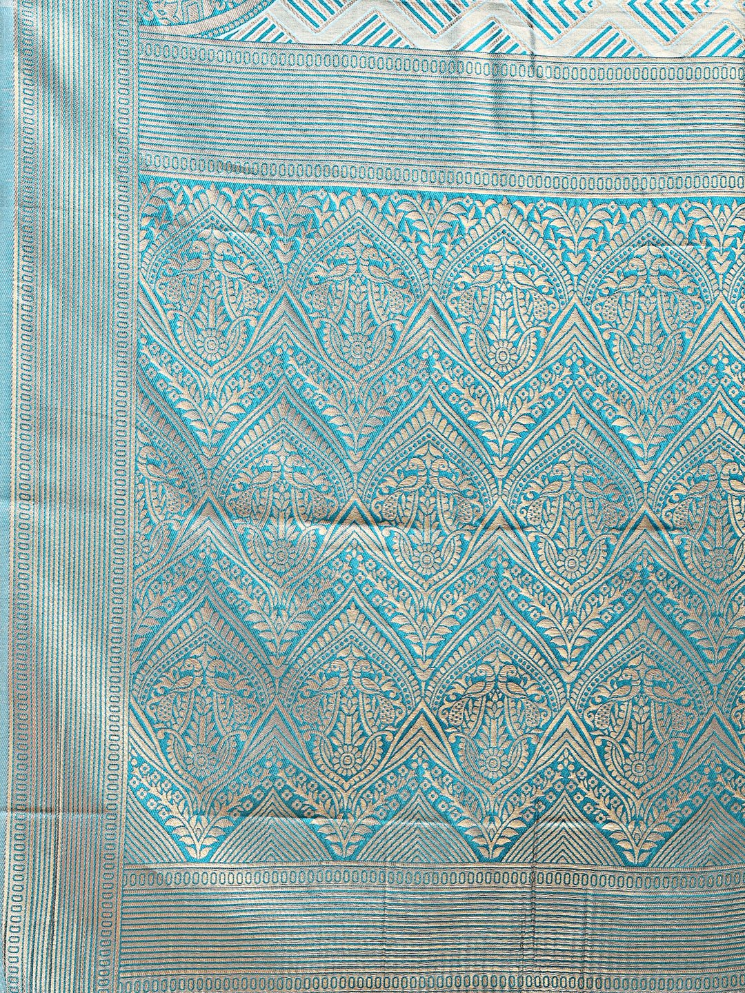 Sea Green Banarasi Silk Saree with Woven Zari and Tassels