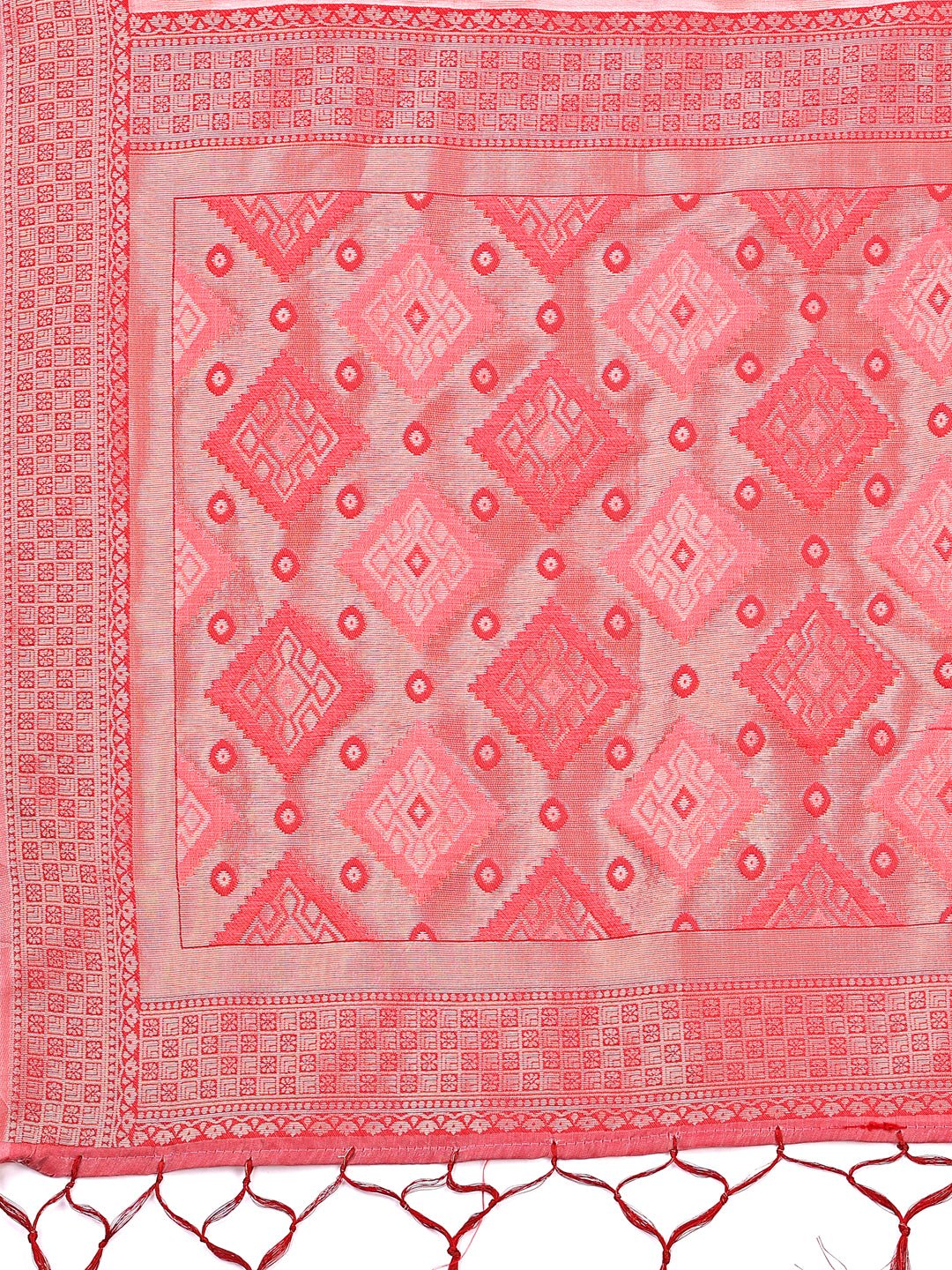 Peach Linen Cotton Patola Saree with Traditional Ethnic Patterns