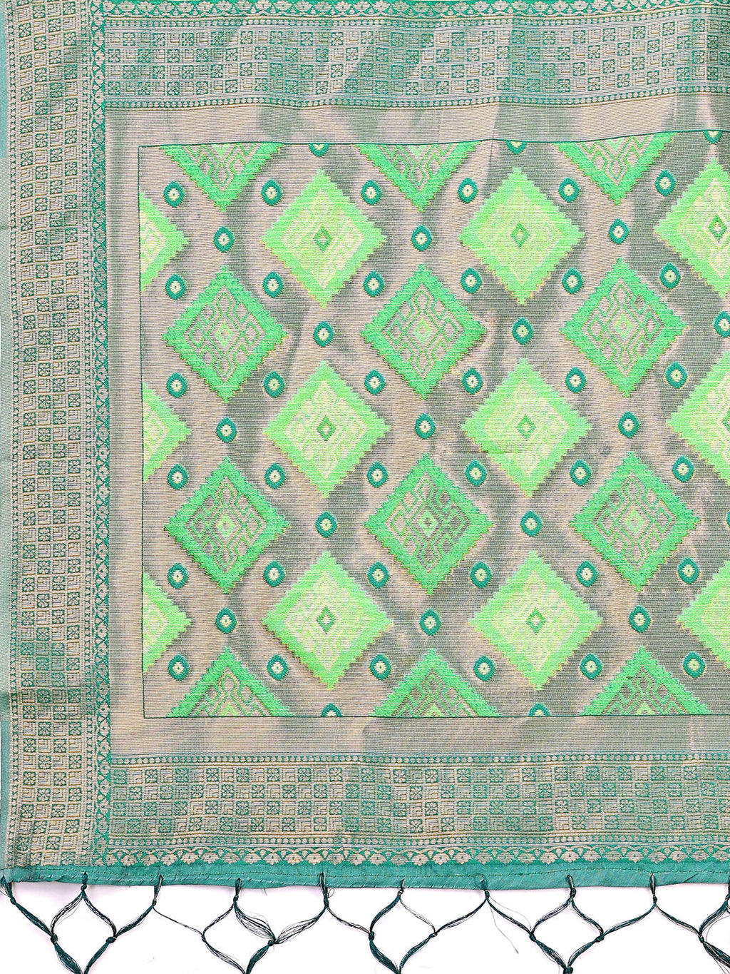 Light Green Linen Cotton Patola Saree - Traditional Festive Wear