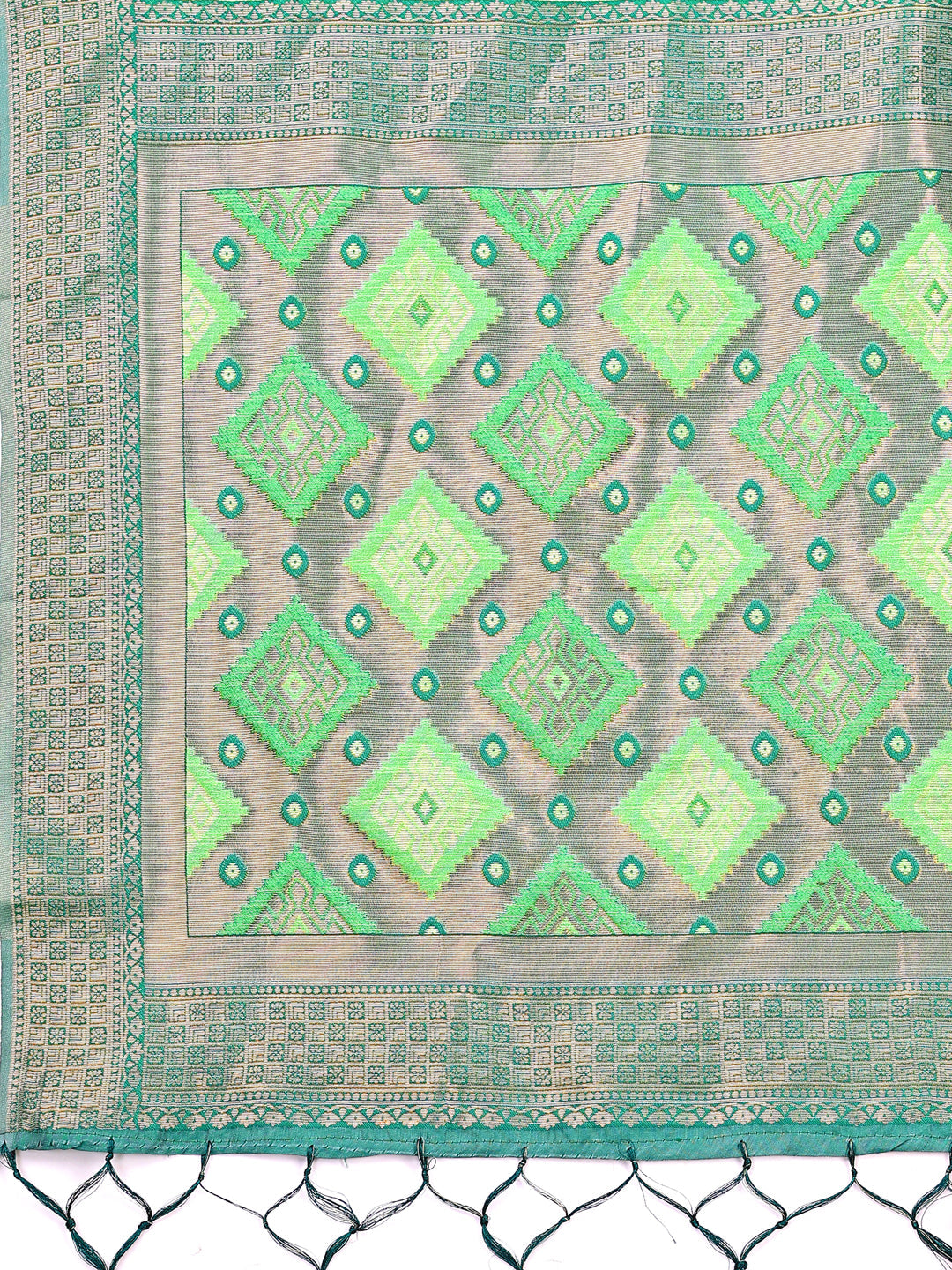 Light Green Linen Cotton Patola Saree - Traditional Festive Wear