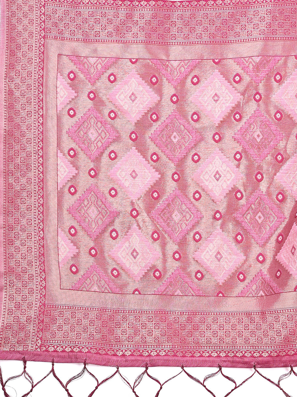 Radiant Pink Linen Cotton Patola Saree - Traditional Ethnic Elegance