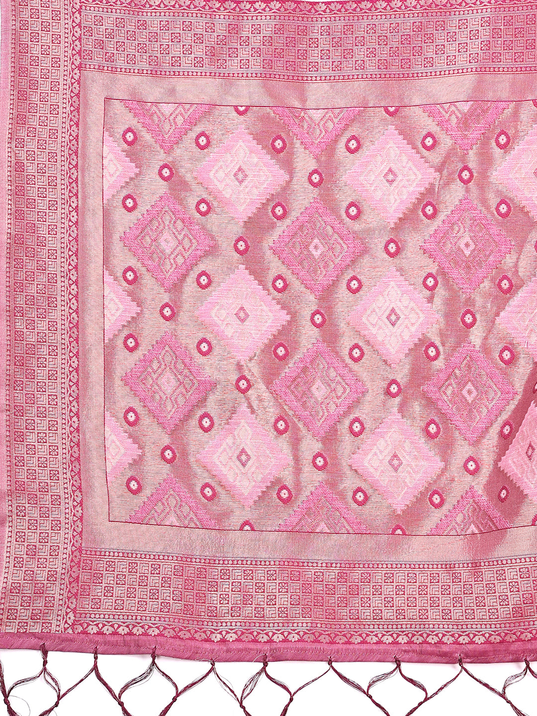 Radiant Pink Linen Cotton Patola Saree - Traditional Ethnic Elegance