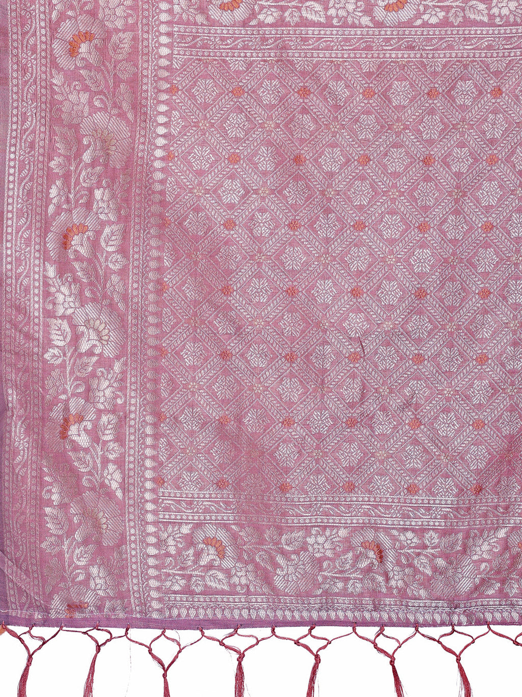 Purple Linen Cotton Saree with Intricate Silver Zari Weaving