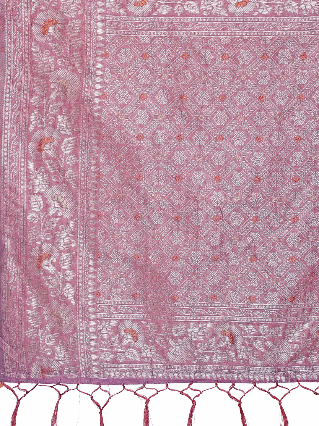 Purple Linen Cotton Saree with Intricate Silver Zari Weaving