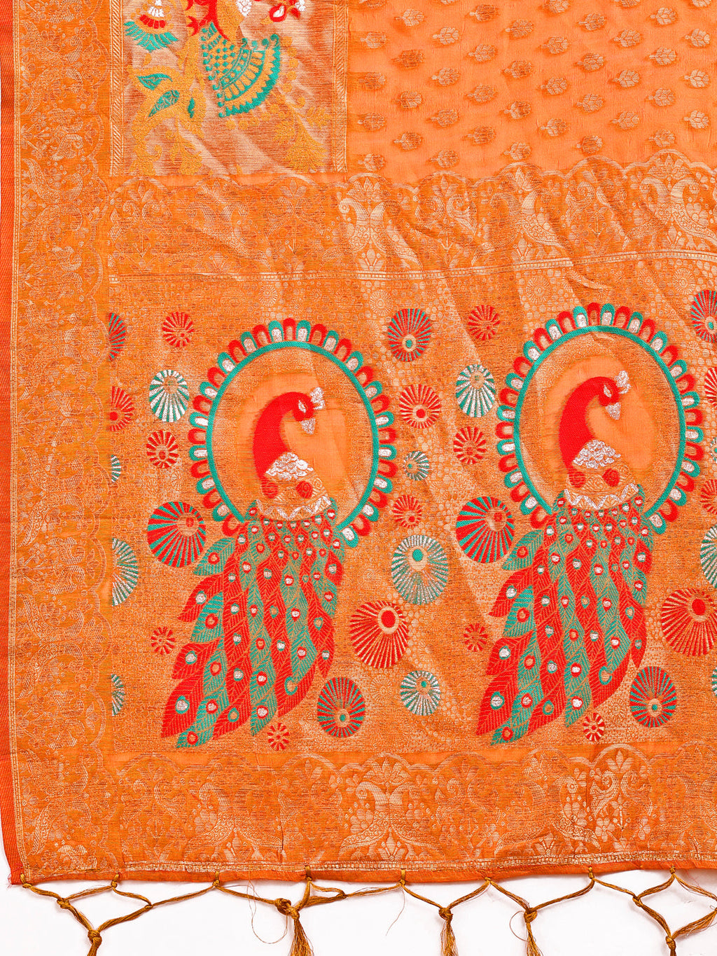 Mustard Linen Cotton Saree with Royal Peacock Pallu