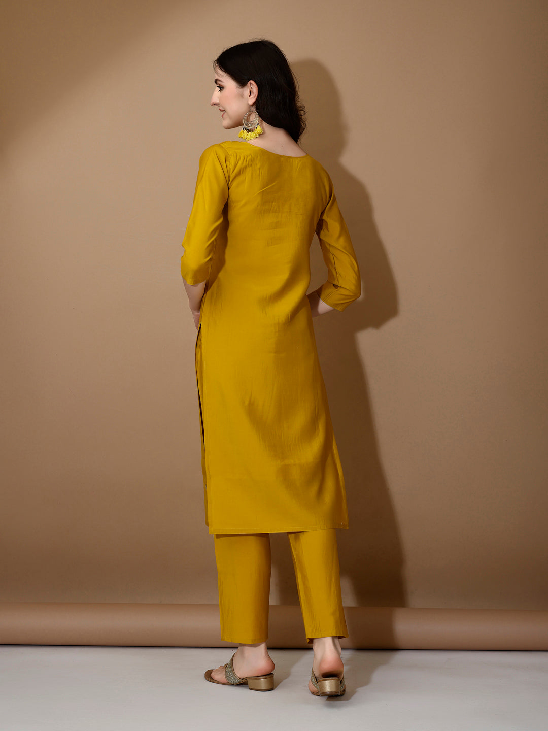 Mustard Hand Embroidered Luxury Kurta Set with Pant and Dupatta