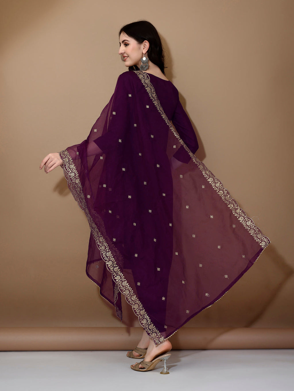 Hand Embroidered Chanderi Kurta Set with Dupatta - Purple