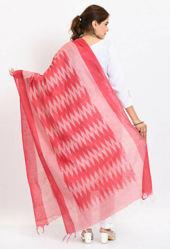 Women's Handloom Cotton Ikkat Dupatta in Pink