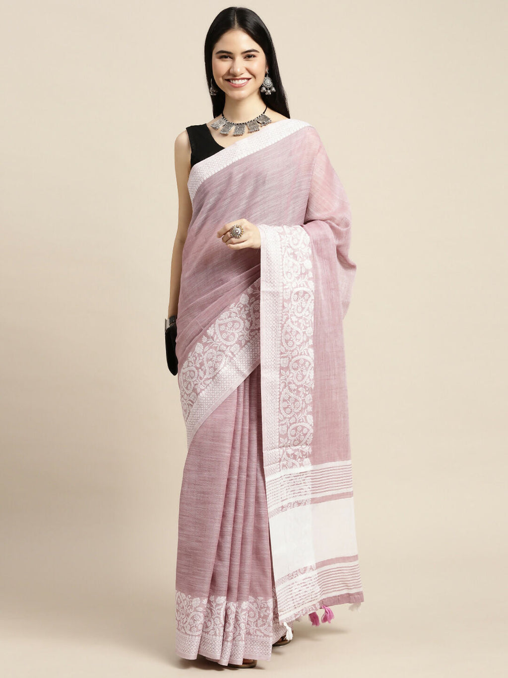 Purple Linen Saree with Matching Blouse Piece