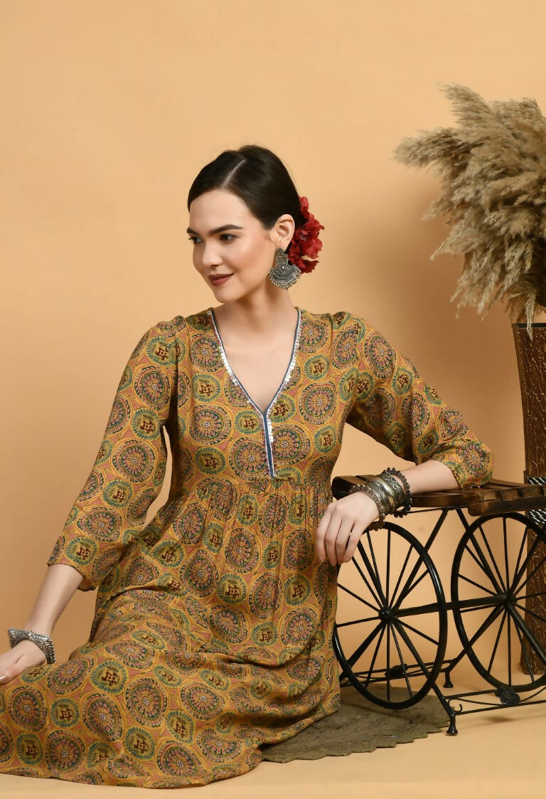 Mustard Maslin Kurta Set for Women - Elegant 2-Piece Ethnic Wear