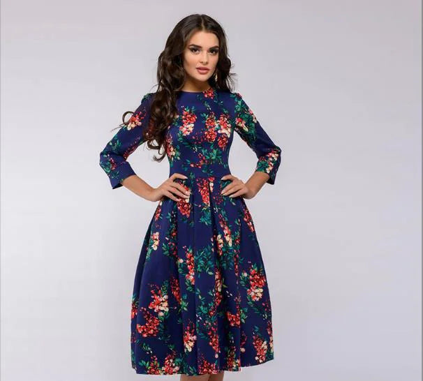 Women's A-Line Floral Dress - Vintage Party Style