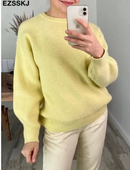 Women's Thick Ribbed Knit Crew Neck Sweater for Autumn Winter - Image 13