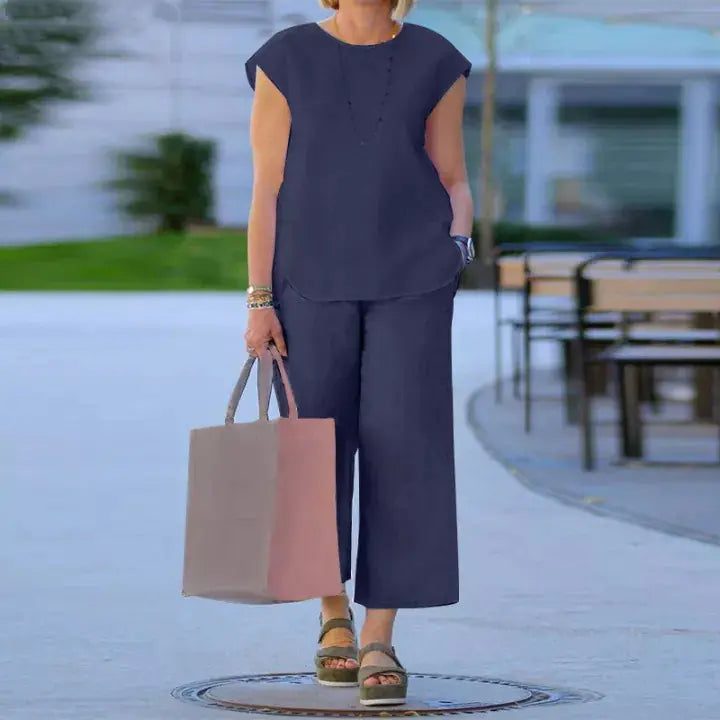 Women's Round Neck Tank Top and Wide Leg Trousers Two-Piece Set - Image 24