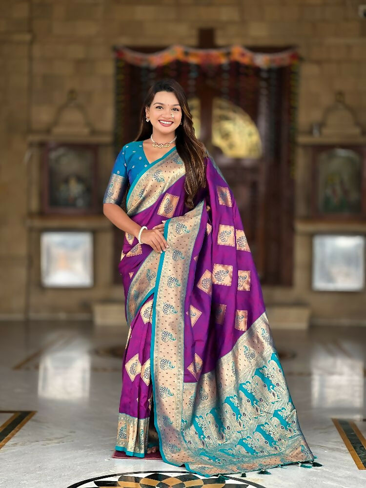 Magenta Soft Banarasi Silk Saree with Zari Weaving