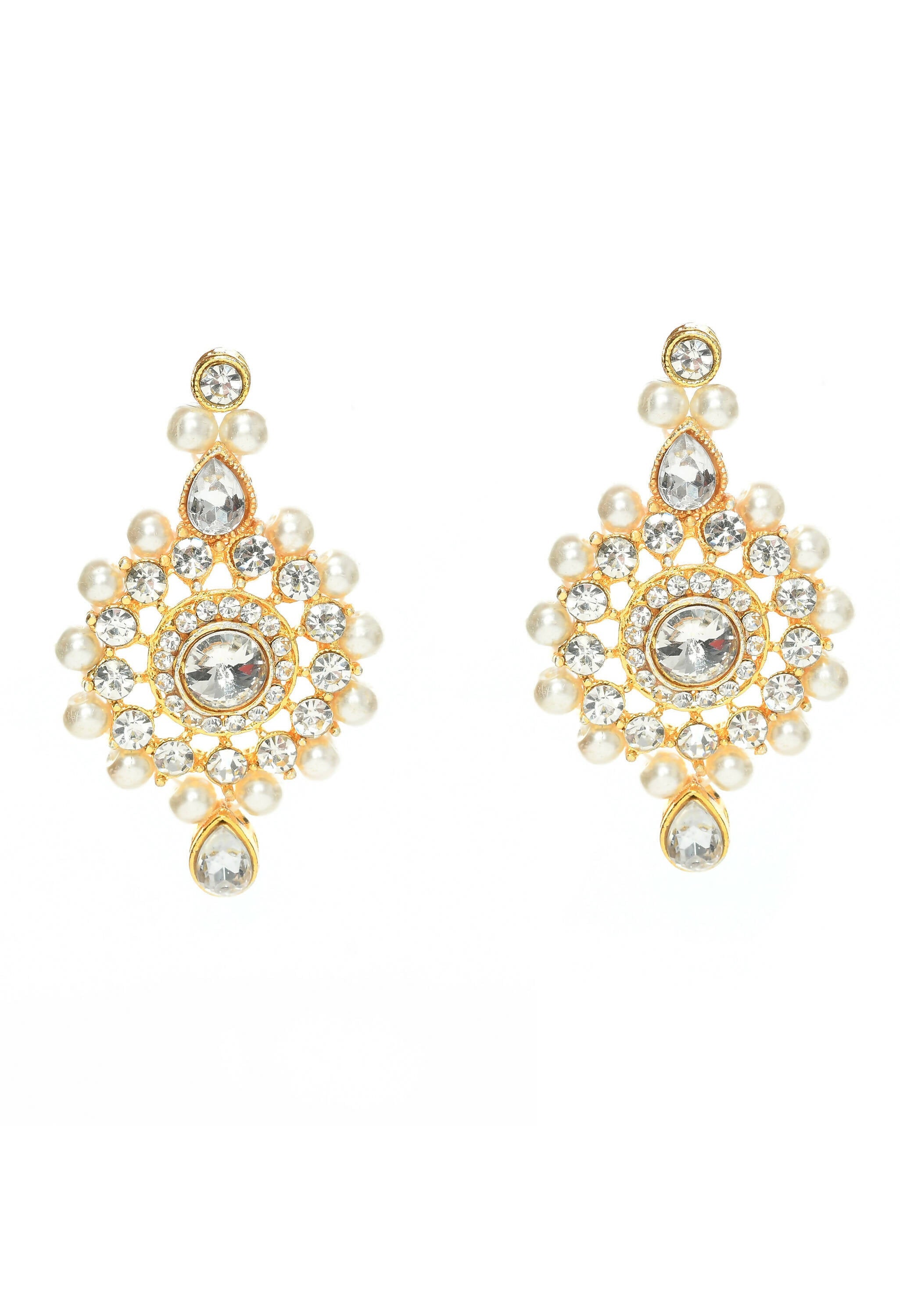 Gold-Polished Rani Haar Necklace Set with Off White Pearls & Kundan