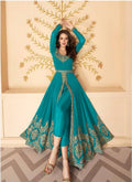 Sea blue georgette embroidered Anarkali suit with dupatta