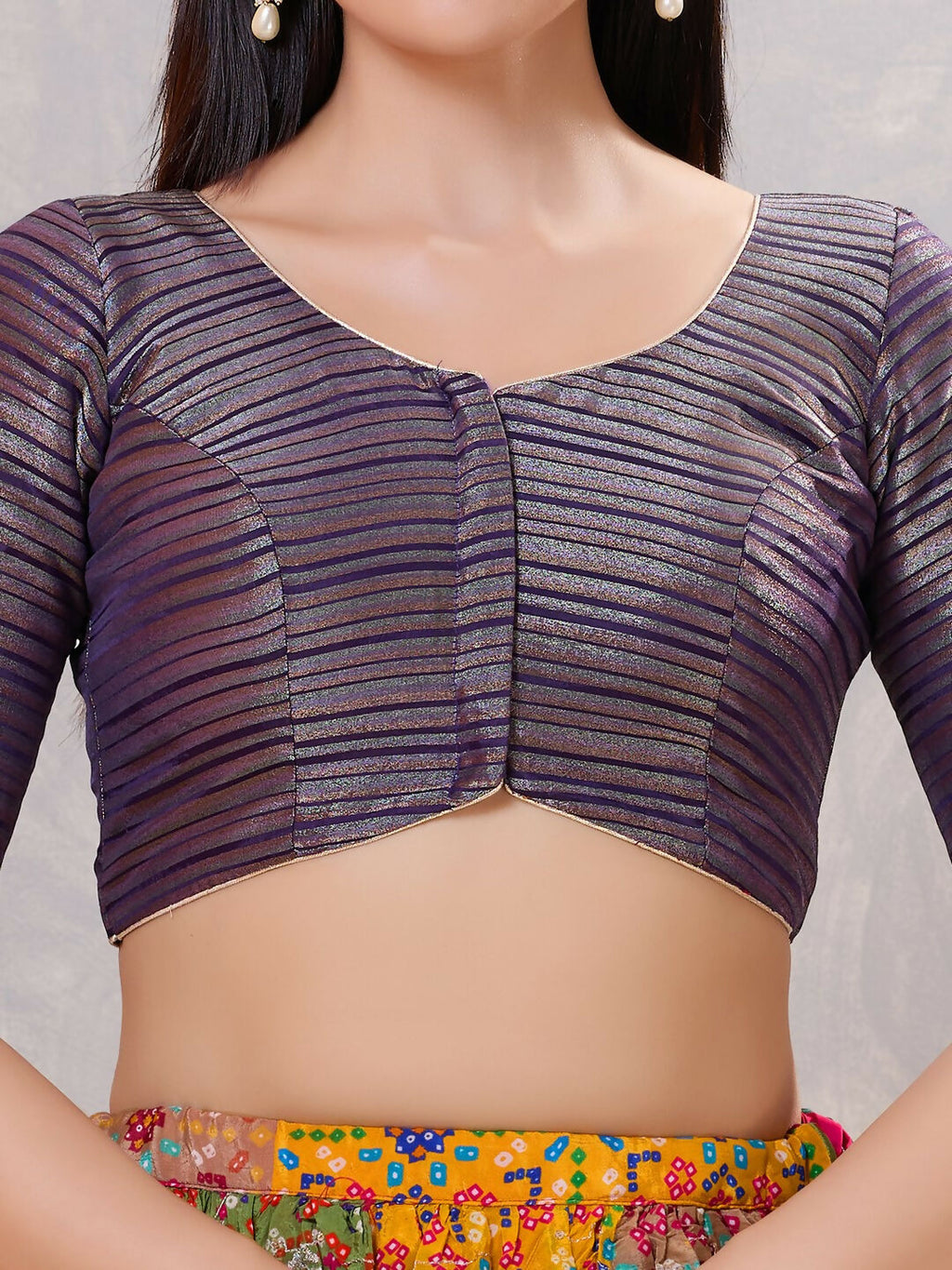 Brinjal Silk Stitched Blouse with V-Neck