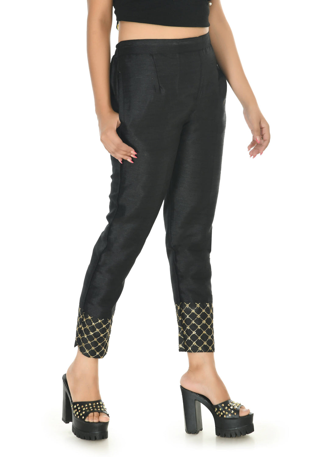 Women's Black Moeza Silk Ankle Pant Slip-On Trousers