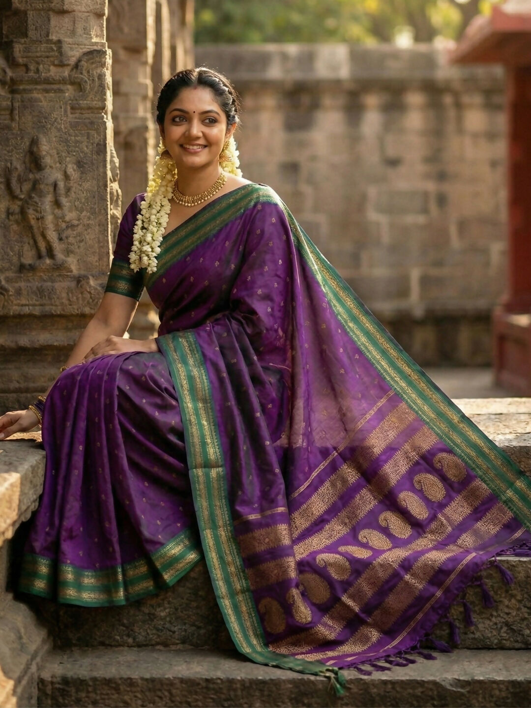 Purple Soft Silk Saree with Matching Silk Blouse Piece