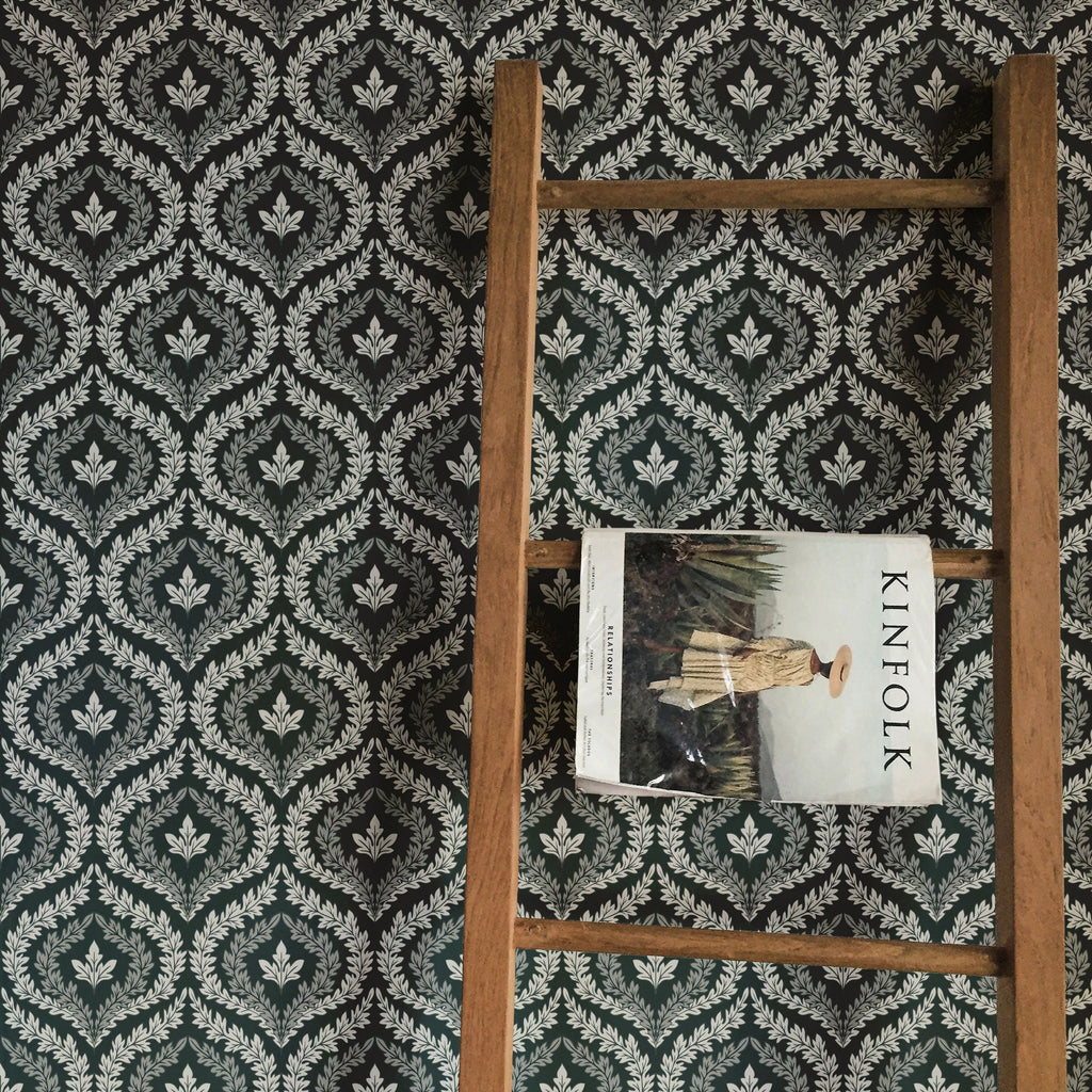 Harrison Geometric Wallpaper - Dark-Green & White Vintage Style