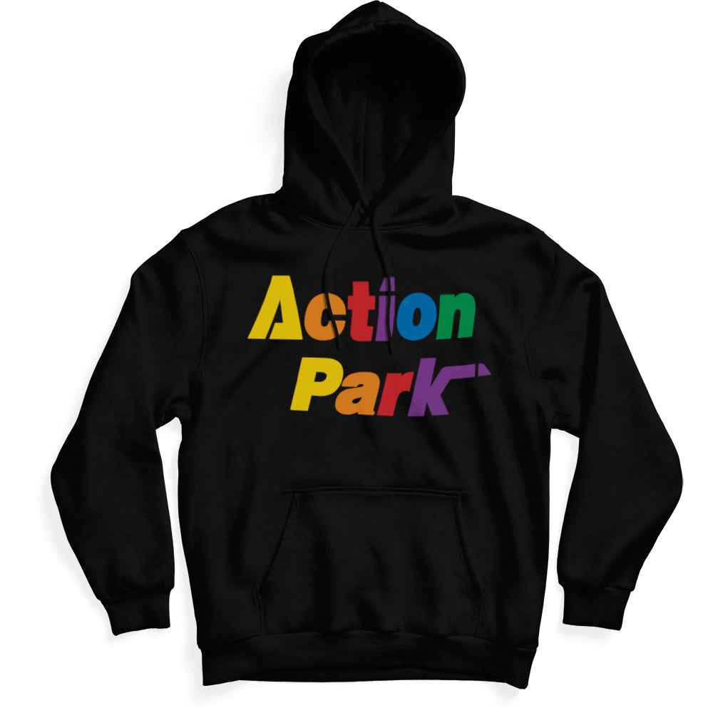 Action Park Hoodie featuring iconic Vernon water park branding in a premium fleece pullover style.