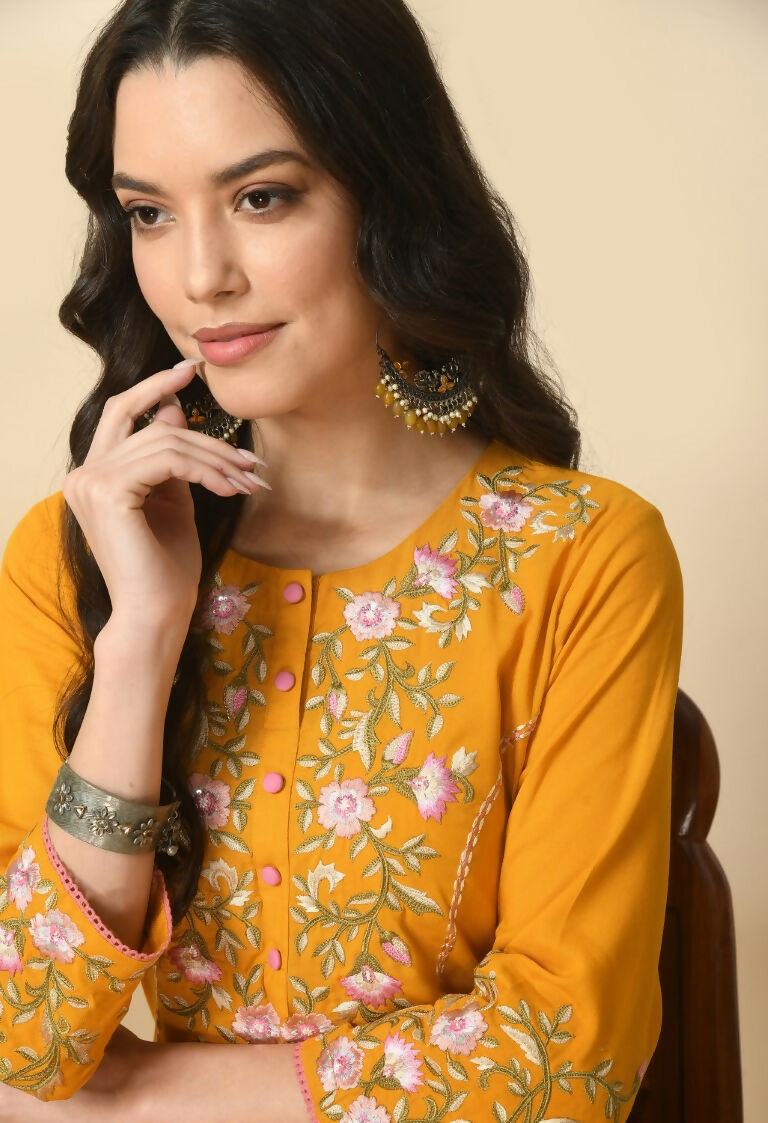 Yellow Cotton Rayon Kurta Set - Bright 2-Piece Ethnic Suit