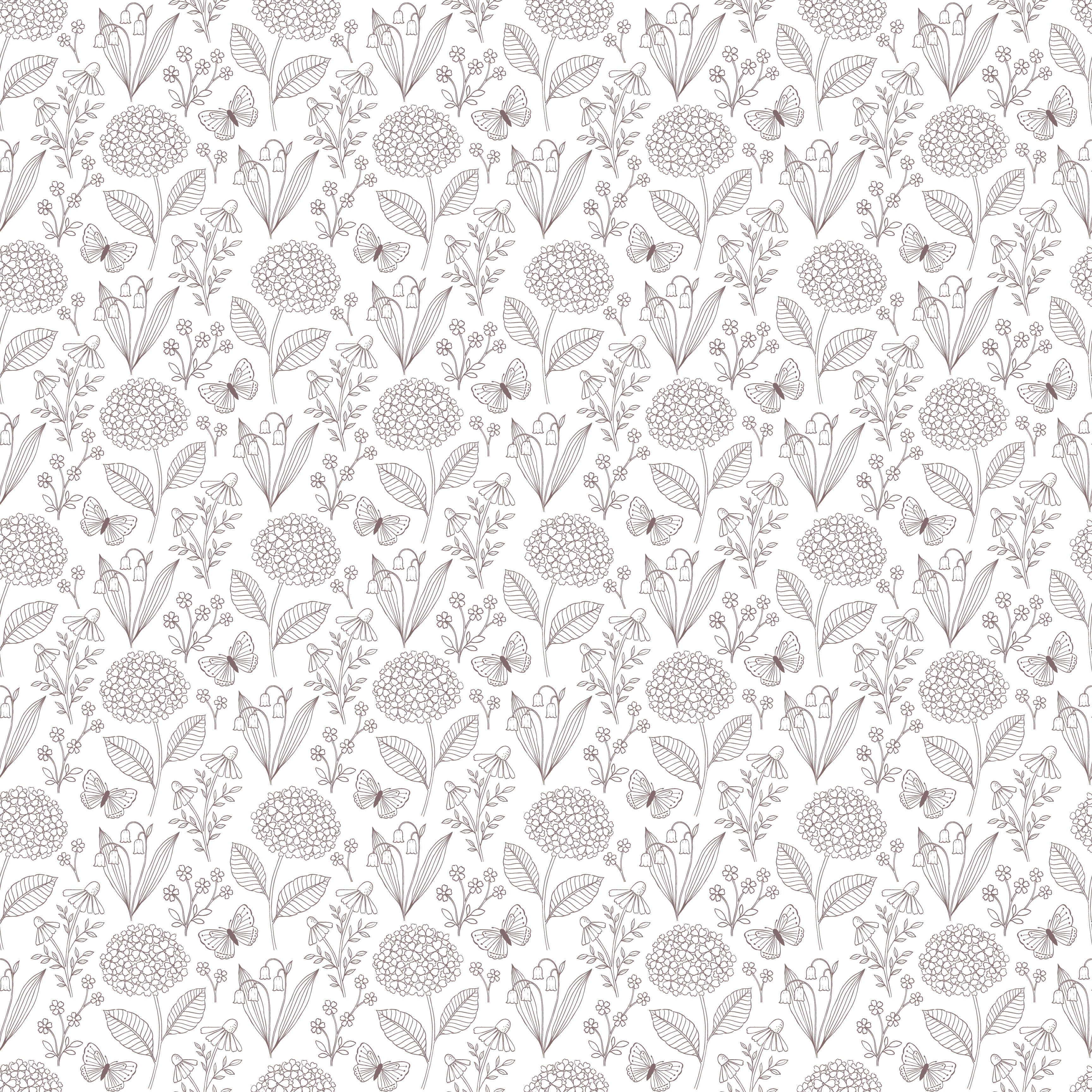 Adalyn Botanical Peel and Stick Wallpaper in White, Taupe, and Grey-Blue