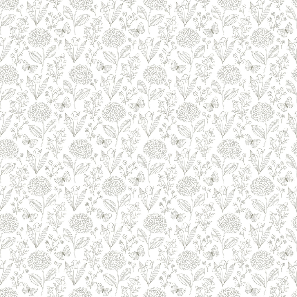 Adalyn Botanical Peel and Stick Wallpaper in White, Taupe, and Grey-Blue
