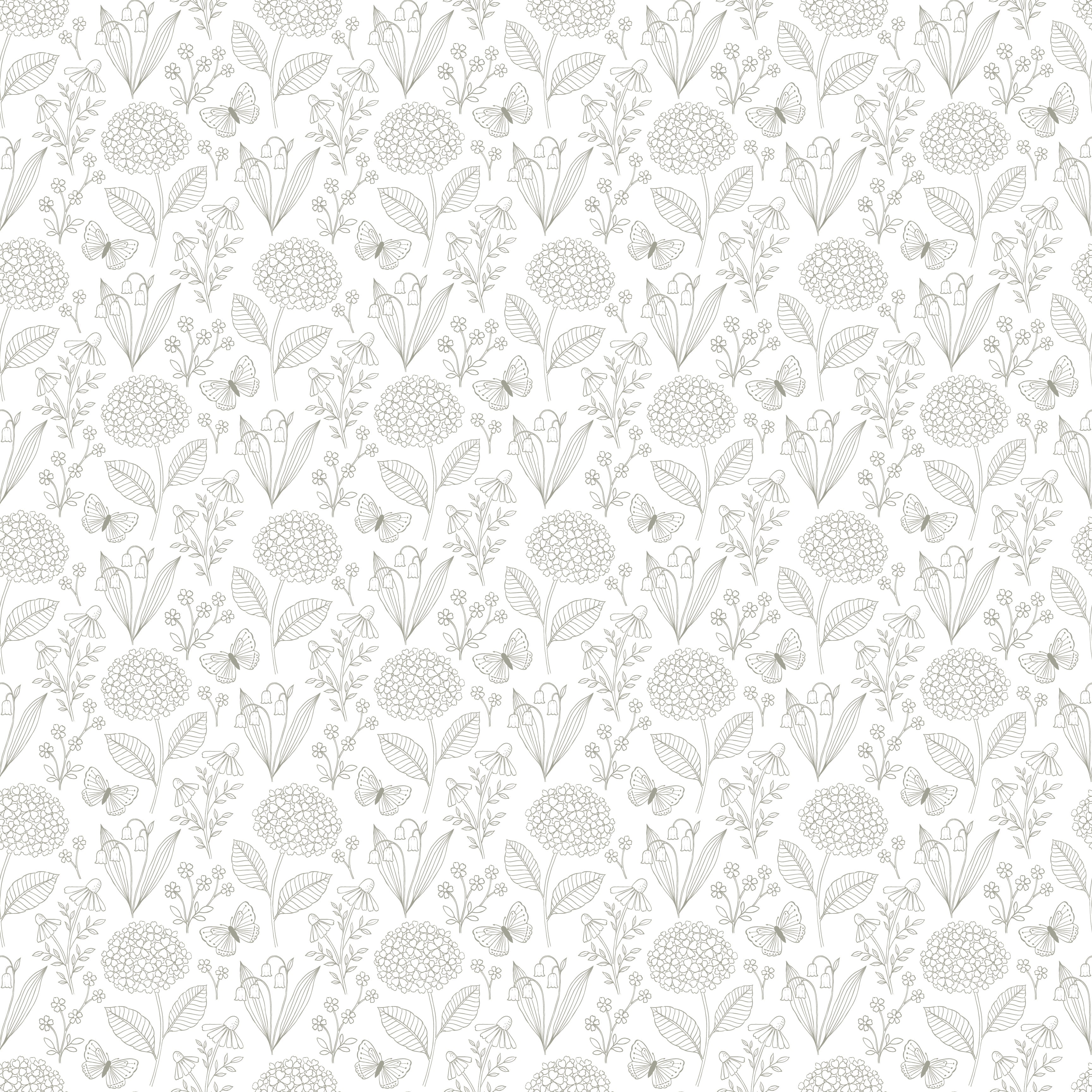 Adalyn Botanical Peel and Stick Wallpaper in White, Taupe, and Grey-Blue