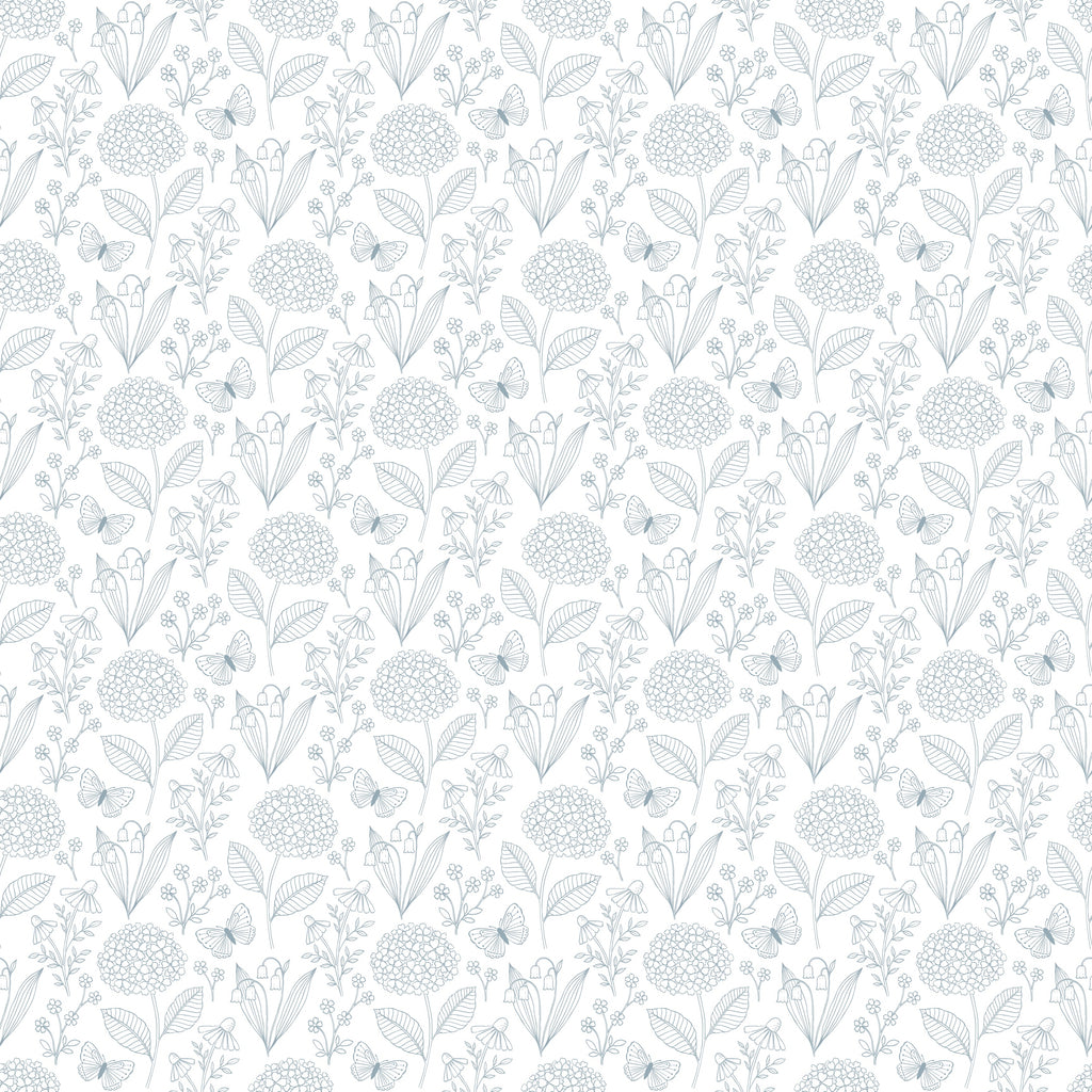 Adalyn Botanical Peel and Stick Wallpaper in White, Taupe, and Grey-Blue