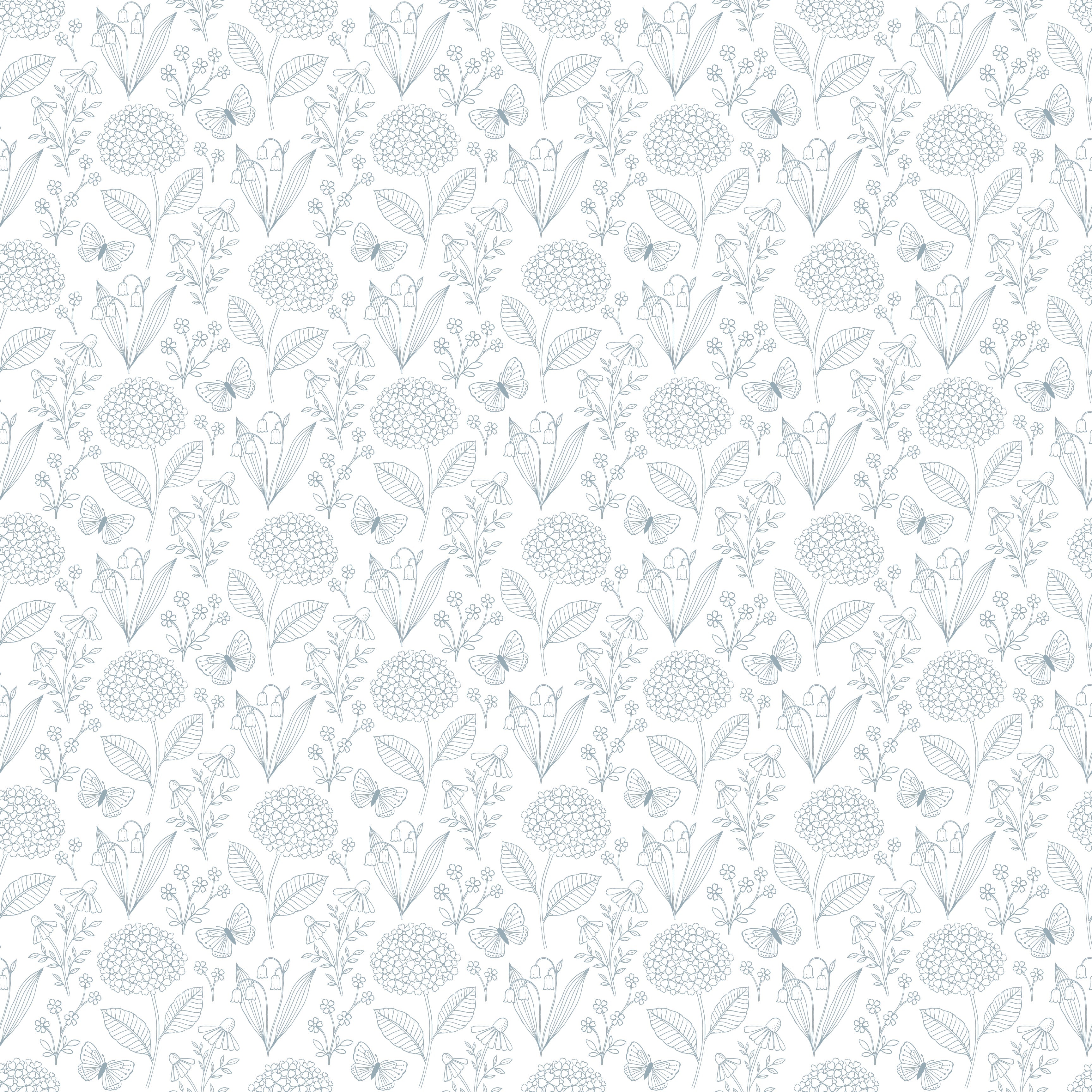 Adalyn Botanical Peel and Stick Wallpaper in White, Taupe, and Grey-Blue
