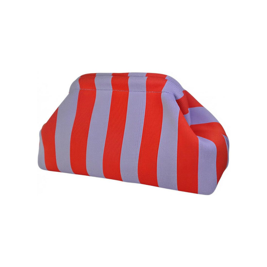 Red and lilac mini stripe knit woven clutch with vintage frame closure