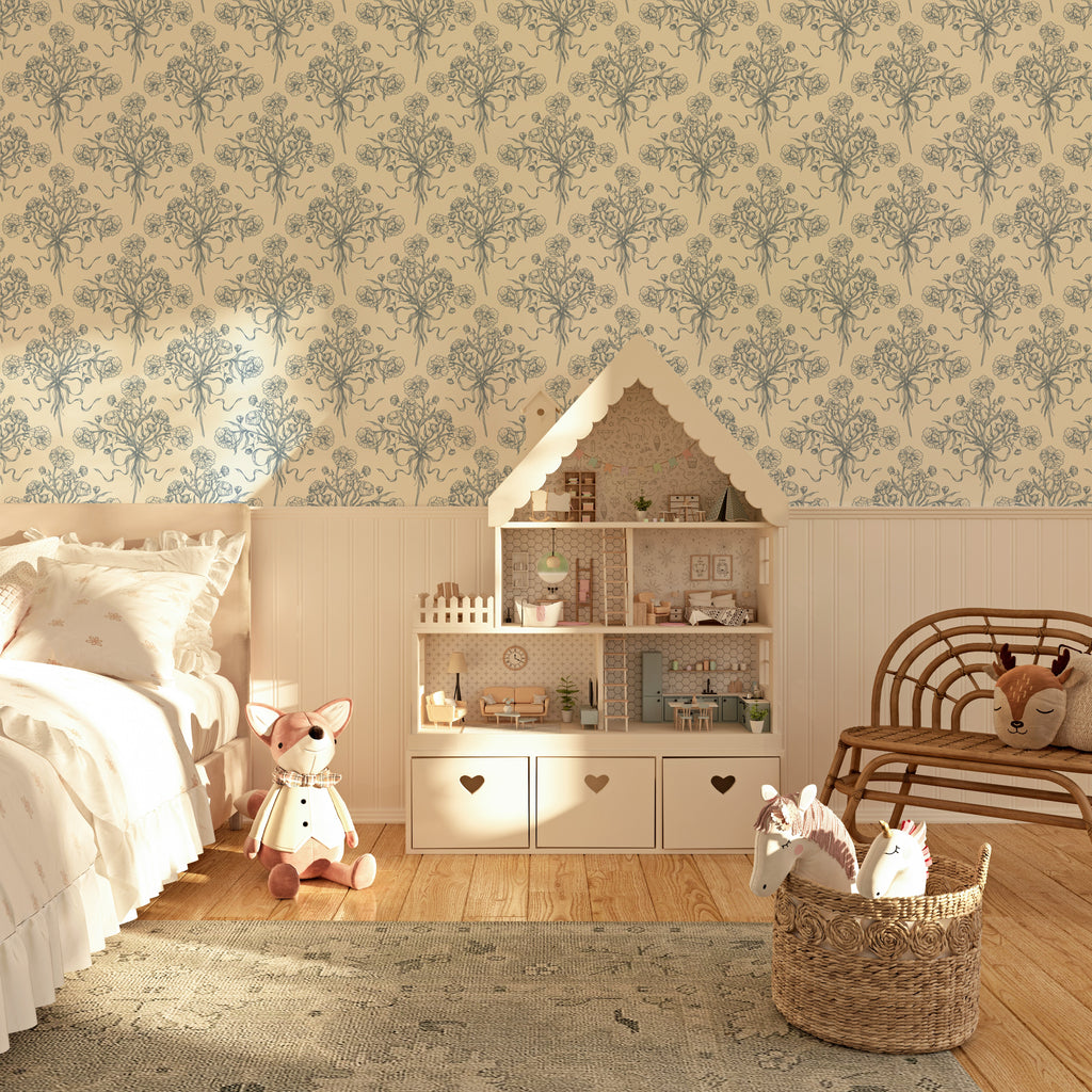 Adeline Floral Wallpaper - Dusty-Rose & Off-White Cottagecore