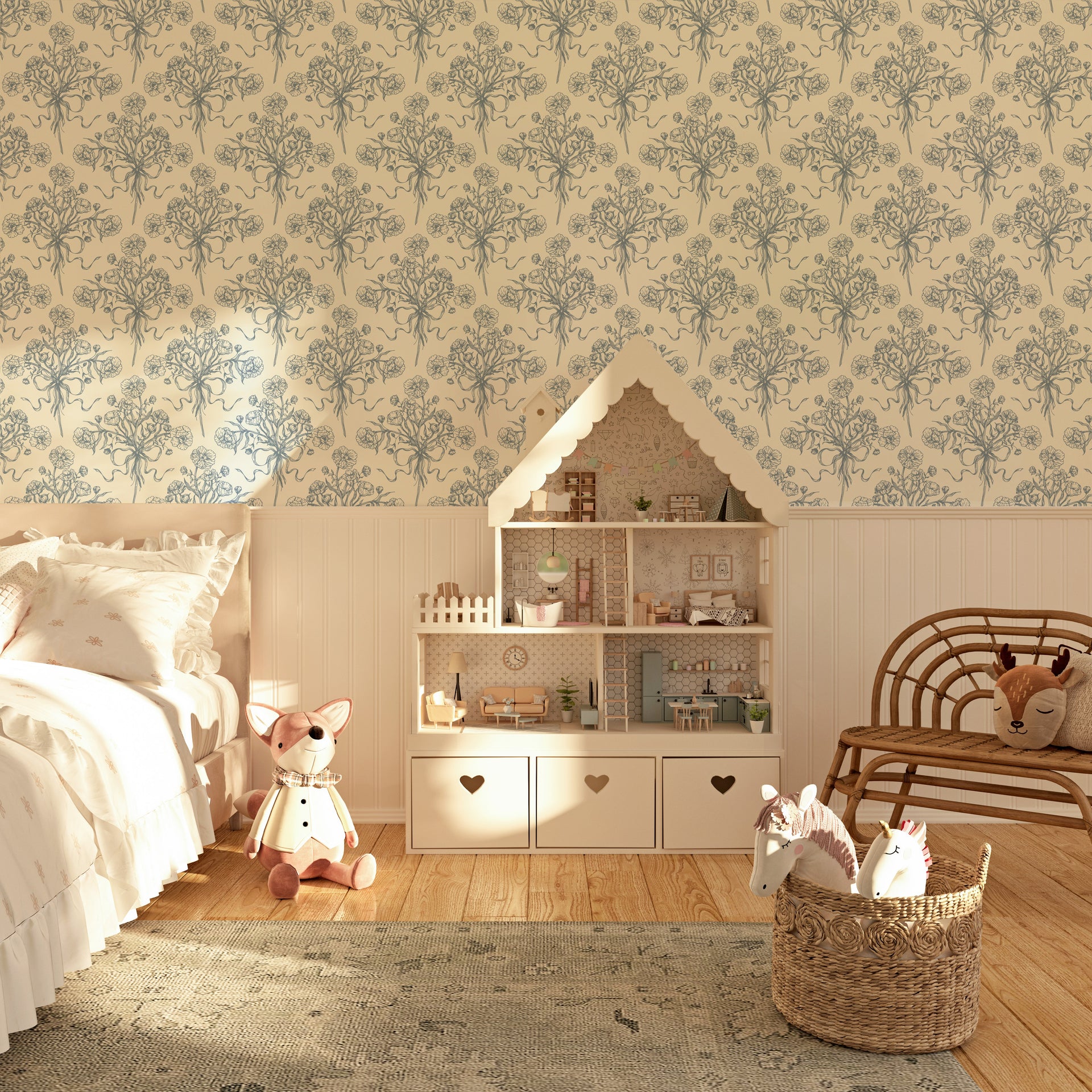 Adeline Floral Wallpaper - Dusty-Rose & Off-White Cottagecore