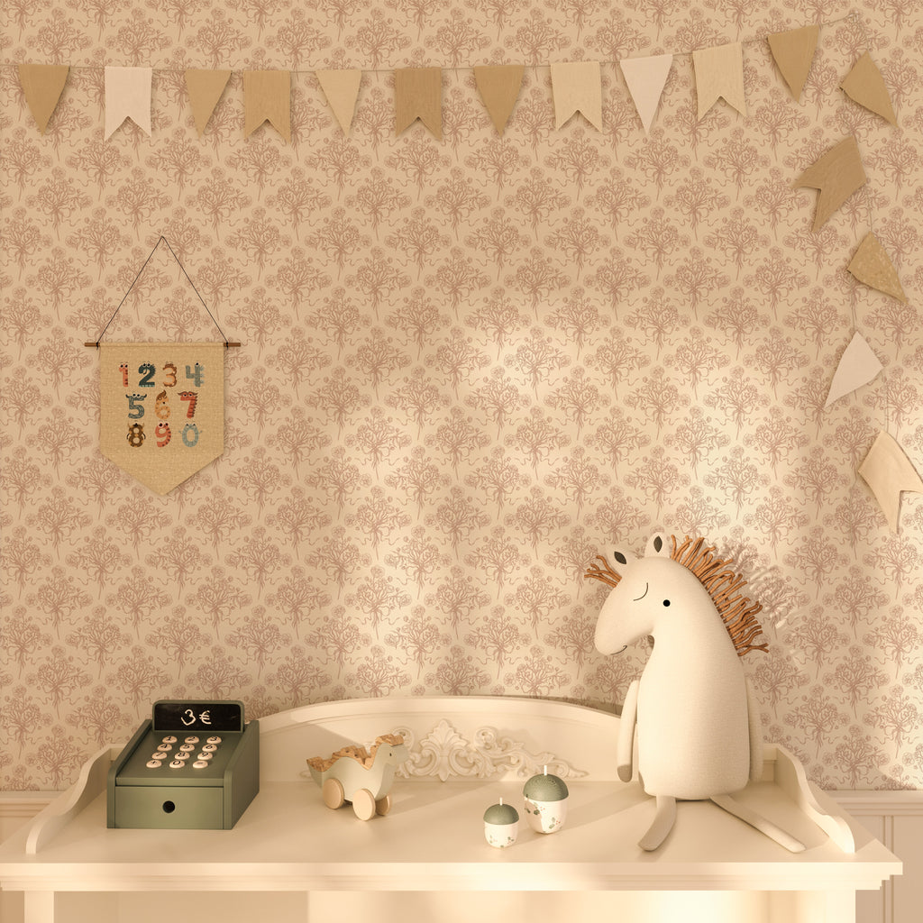 Adeline Floral Wallpaper - Dusty-Rose & Off-White Cottagecore
