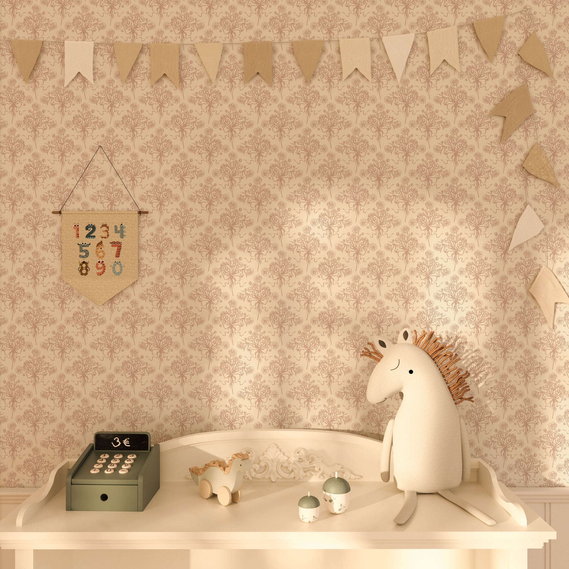 Adeline Floral Wallpaper - Dusty-Rose & Off-White Cottagecore