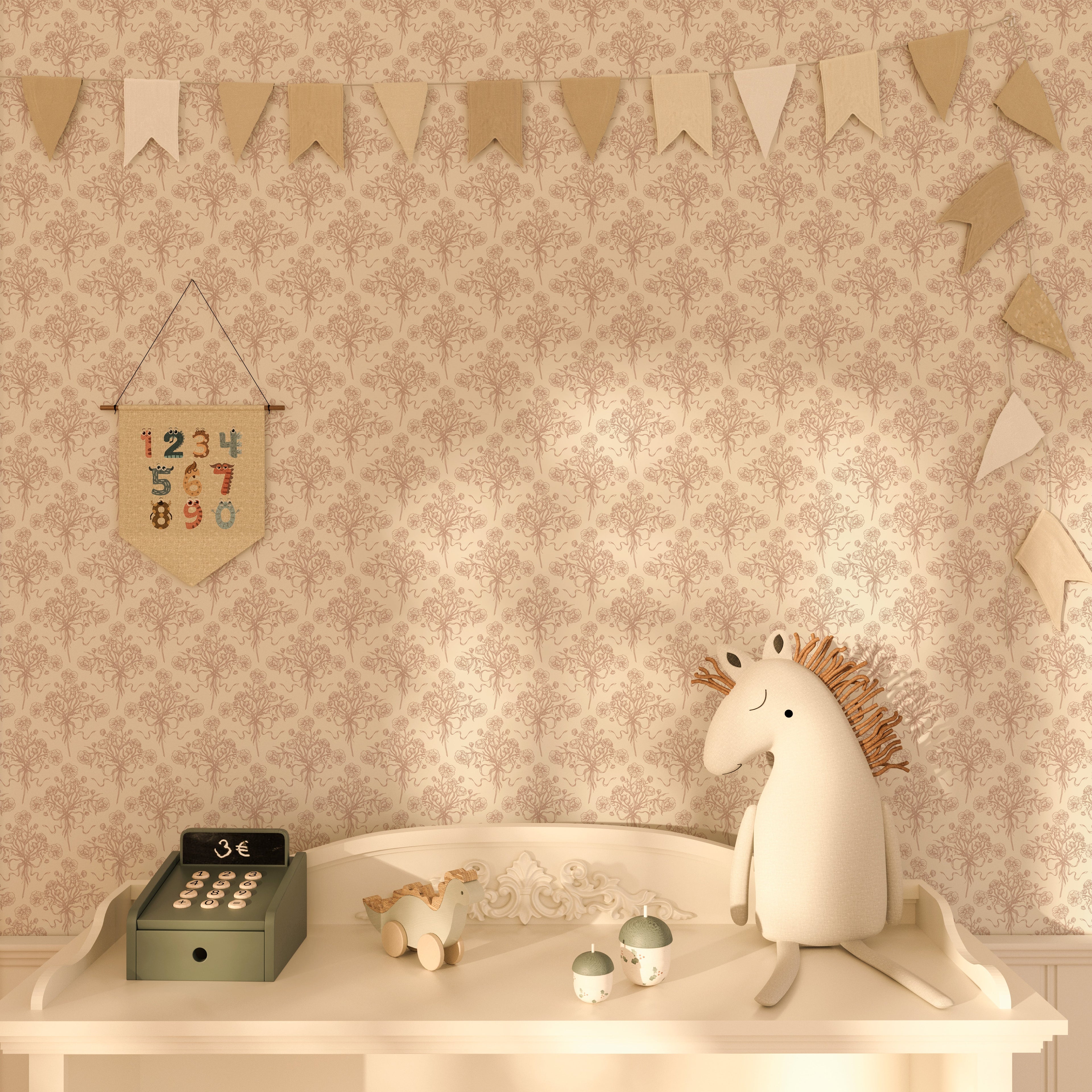 Adeline Floral Wallpaper - Dusty-Rose & Off-White Cottagecore