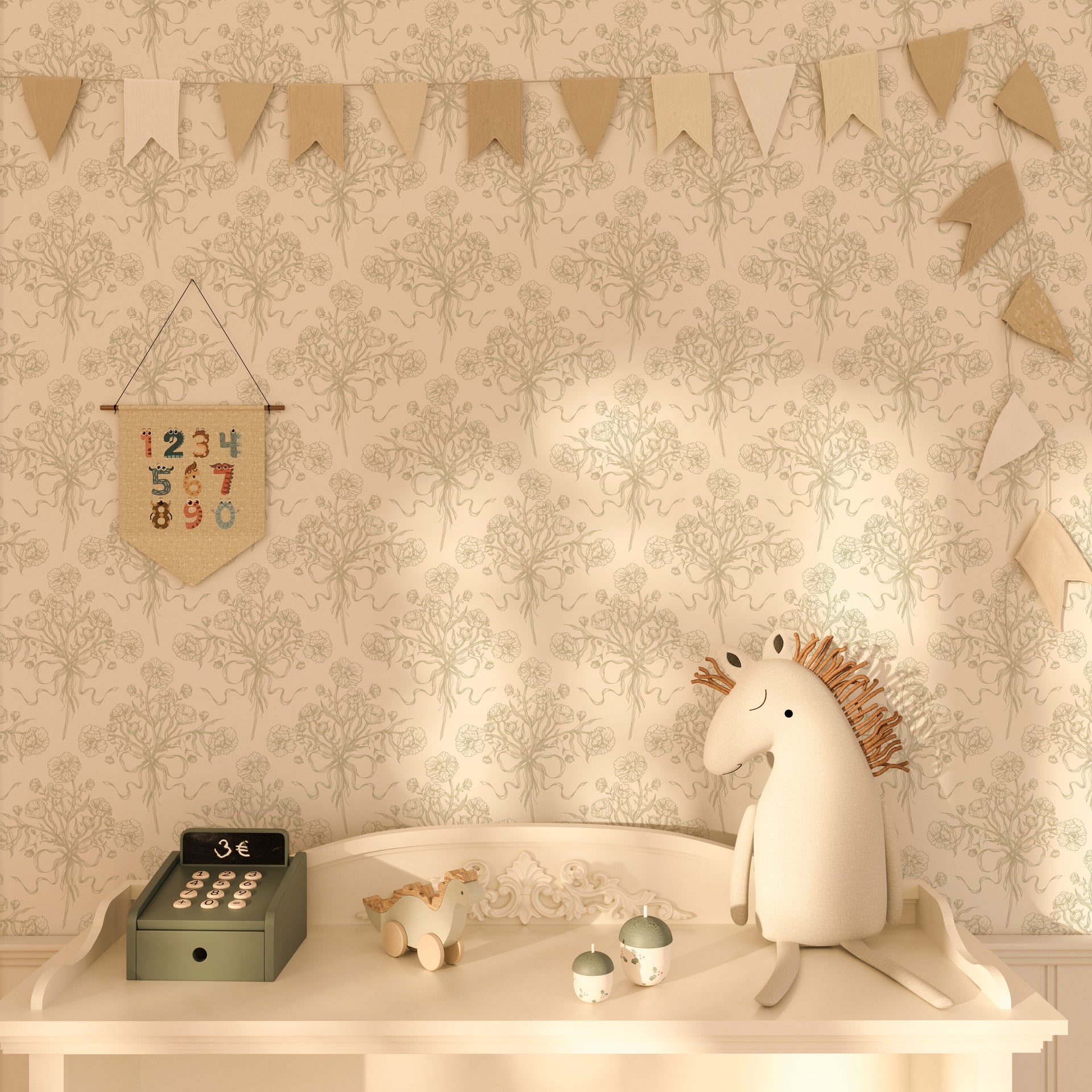 Adeline Floral Wallpaper - Dusty-Rose & Off-White Cottagecore