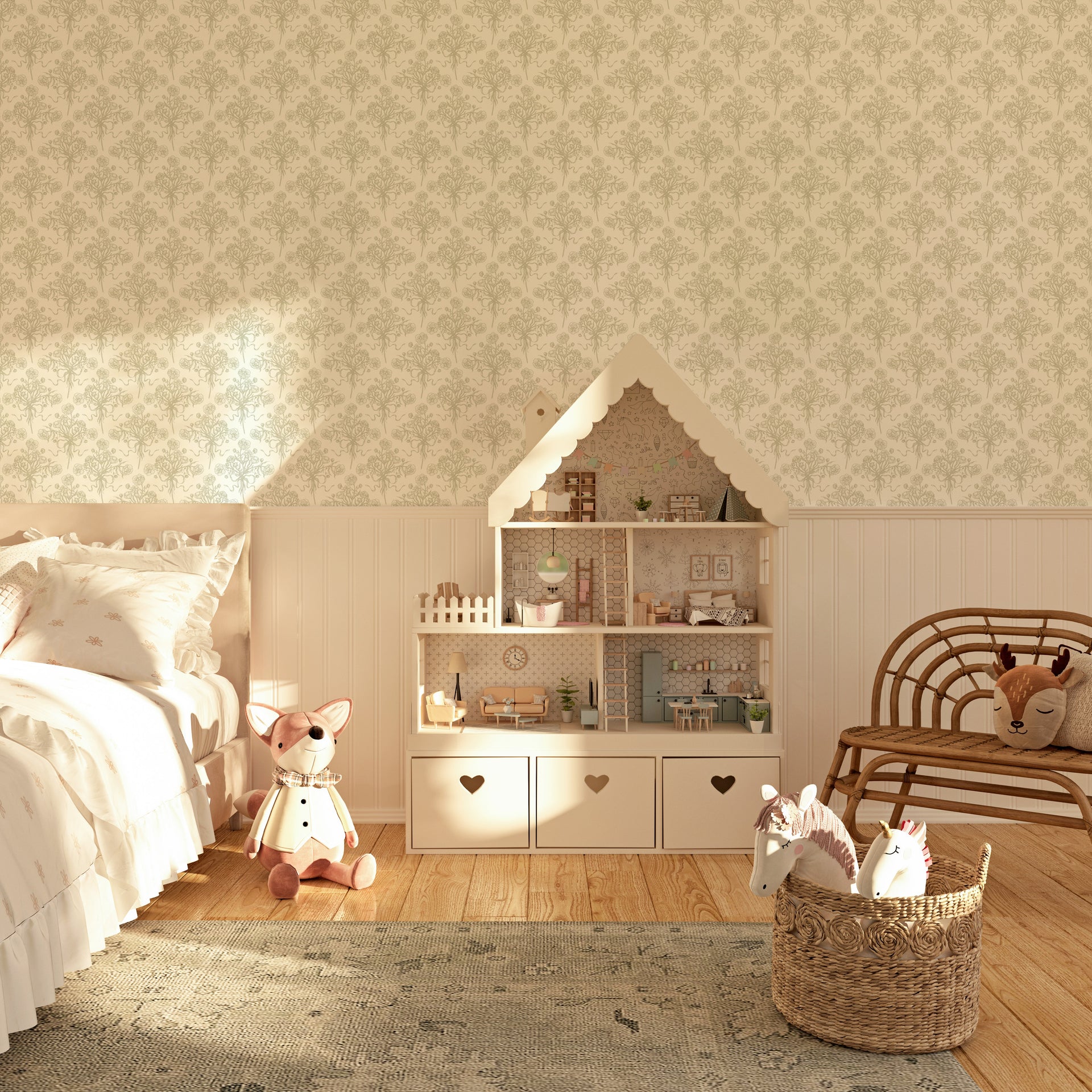 Adeline Floral Wallpaper - Dusty-Rose & Off-White Cottagecore