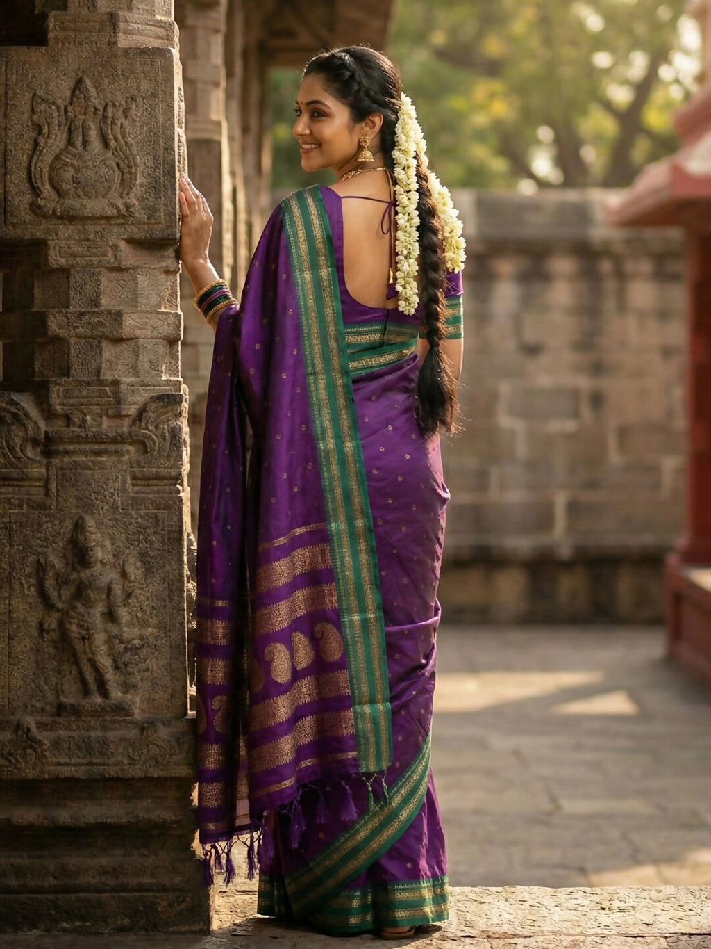 Purple Soft Silk Saree with Matching Silk Blouse Piece