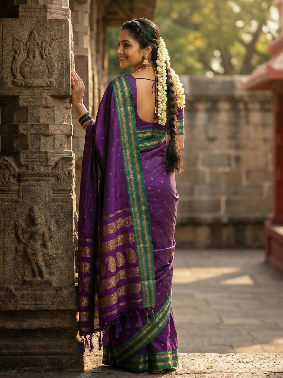 Purple Soft Silk Saree with Matching Silk Blouse Piece