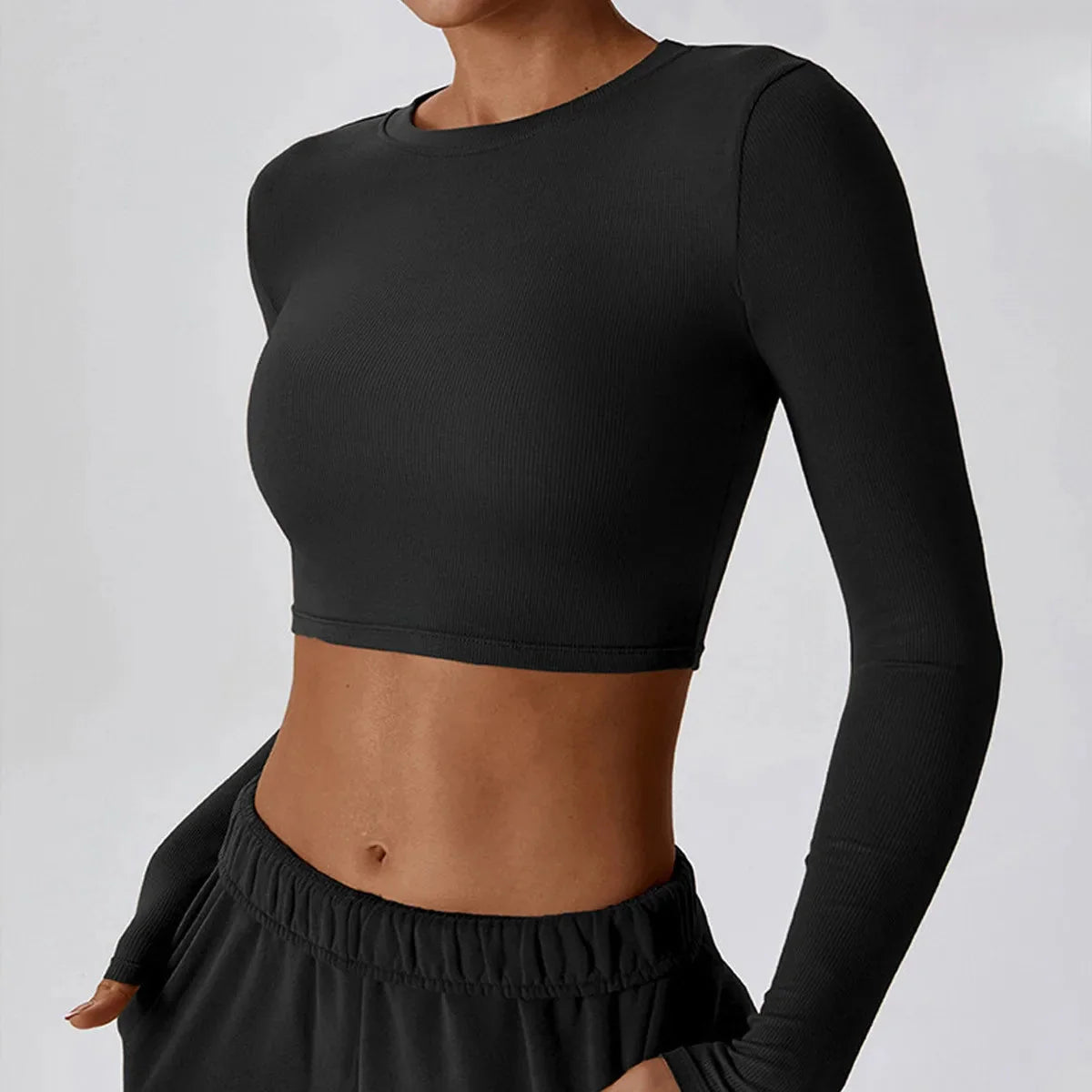Women's Slim Fit Long Sleeve Yoga Crop Top for Athletic Training