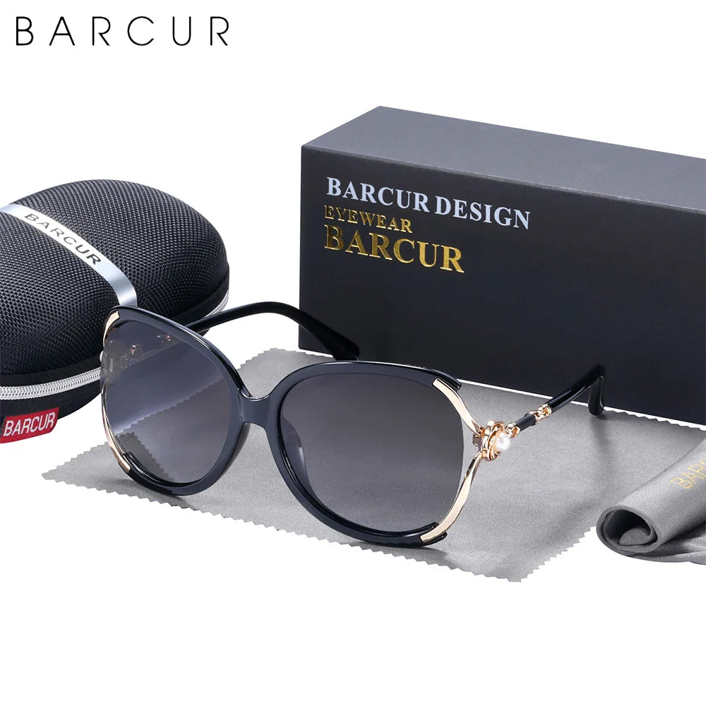 Trendy women's butterfly design polarized sunglasses available in black, gold, and burgundy.