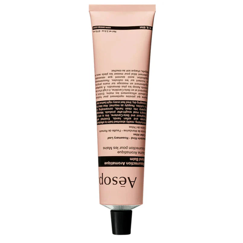 Aesop Resurrection Aromatique Hand Balm in a minimalist beige tube